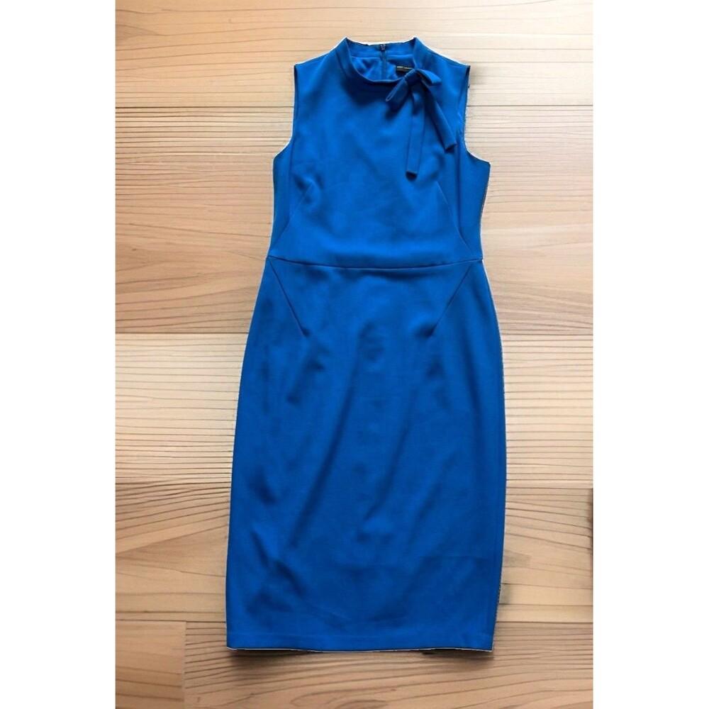 Maggy London Womens Size 10 Cobalt Blue Sleeveless Sheath Midi Dress Bow Neck